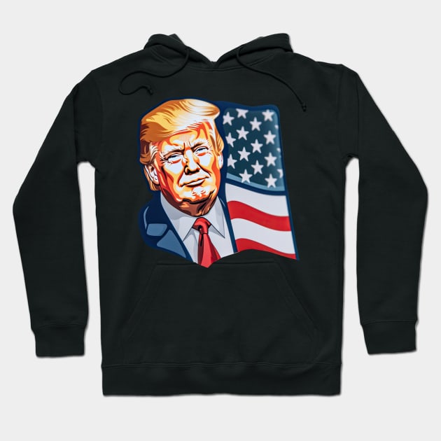 Donald Trump Pop Art With American Flag Waving Hoodie by Zalbathira